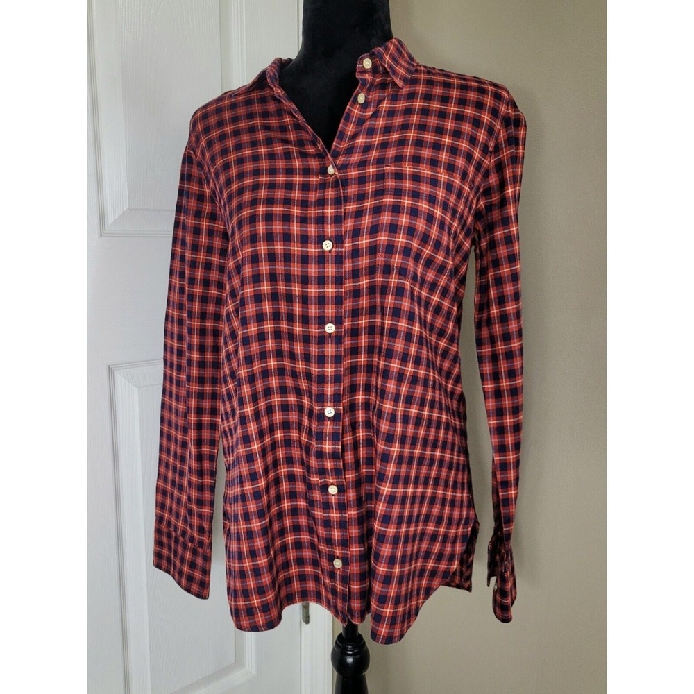 J. Crew Orange‎ And Blue Plaid Button Down Shirt Size 8